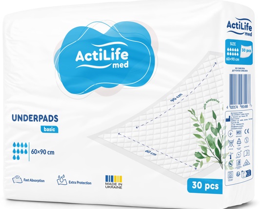 Пелюшки гігієнічні поглинаючі Actilife Med Basic 60 х 90, 30 шт